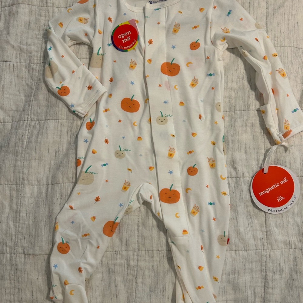 Magnetic Me Cream and Orange Footies with Pumpkin Print